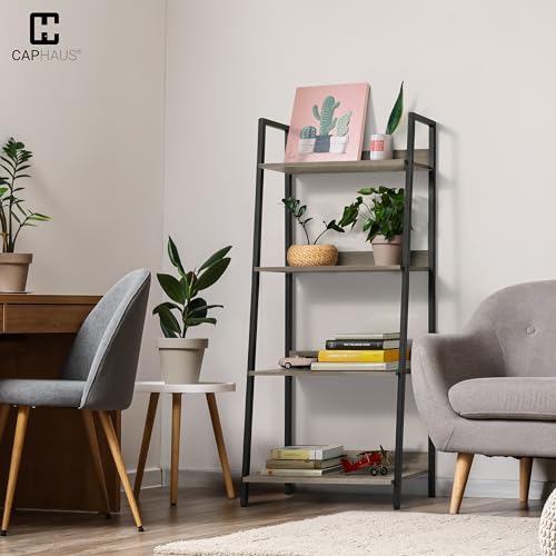 Dark Grey Industrial 4 Tier Ladder Bookshelf for Home Office