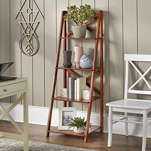 Mid Century Modern Walnut 4-Tier Ladder Shelf for Home Office