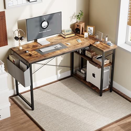 Ergonomic L-Shaped Desk with Reversible Shelves & Storage Bag