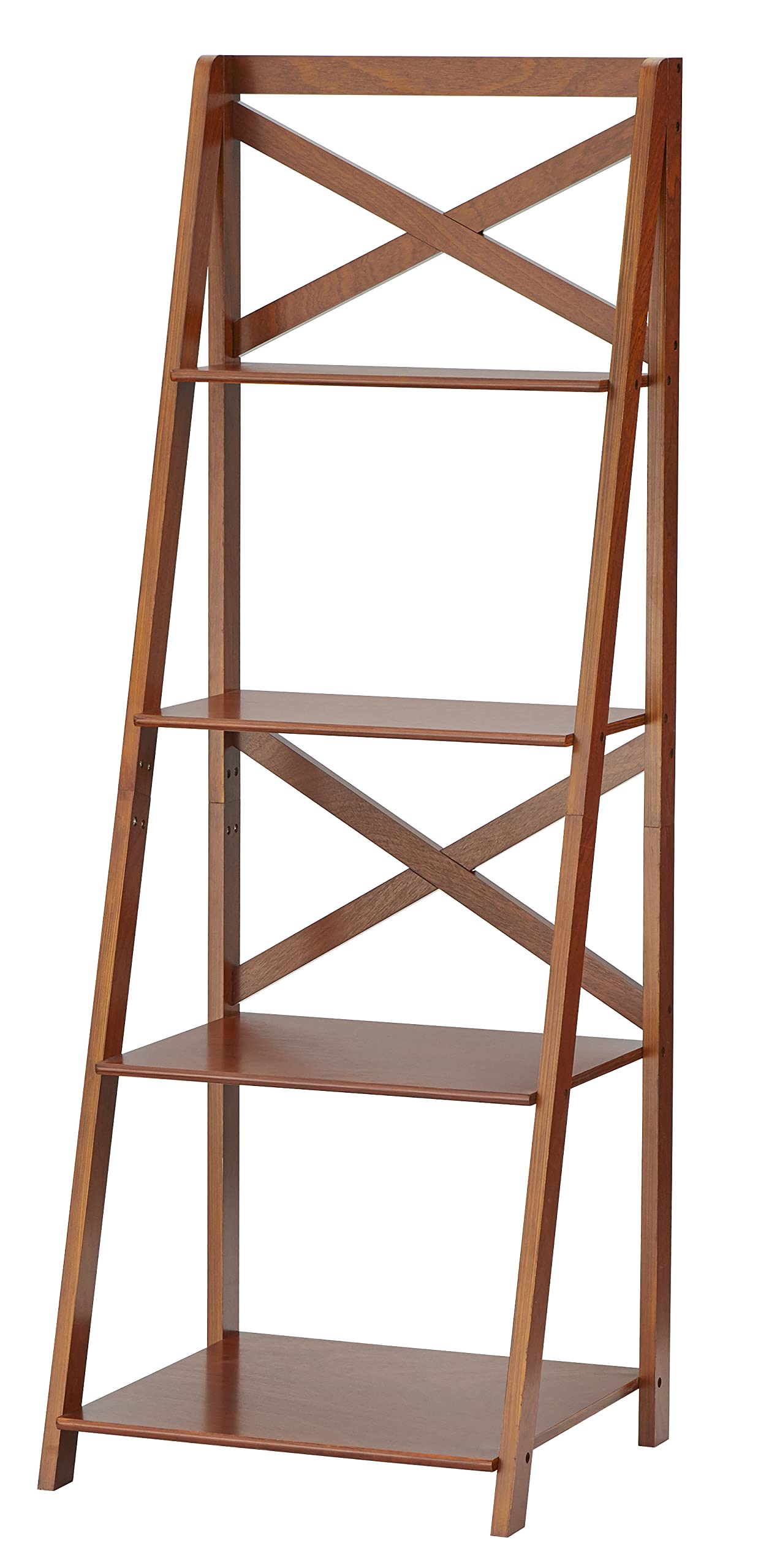 Mid Century Modern Walnut 4-Tier Ladder Shelf for Home Office
