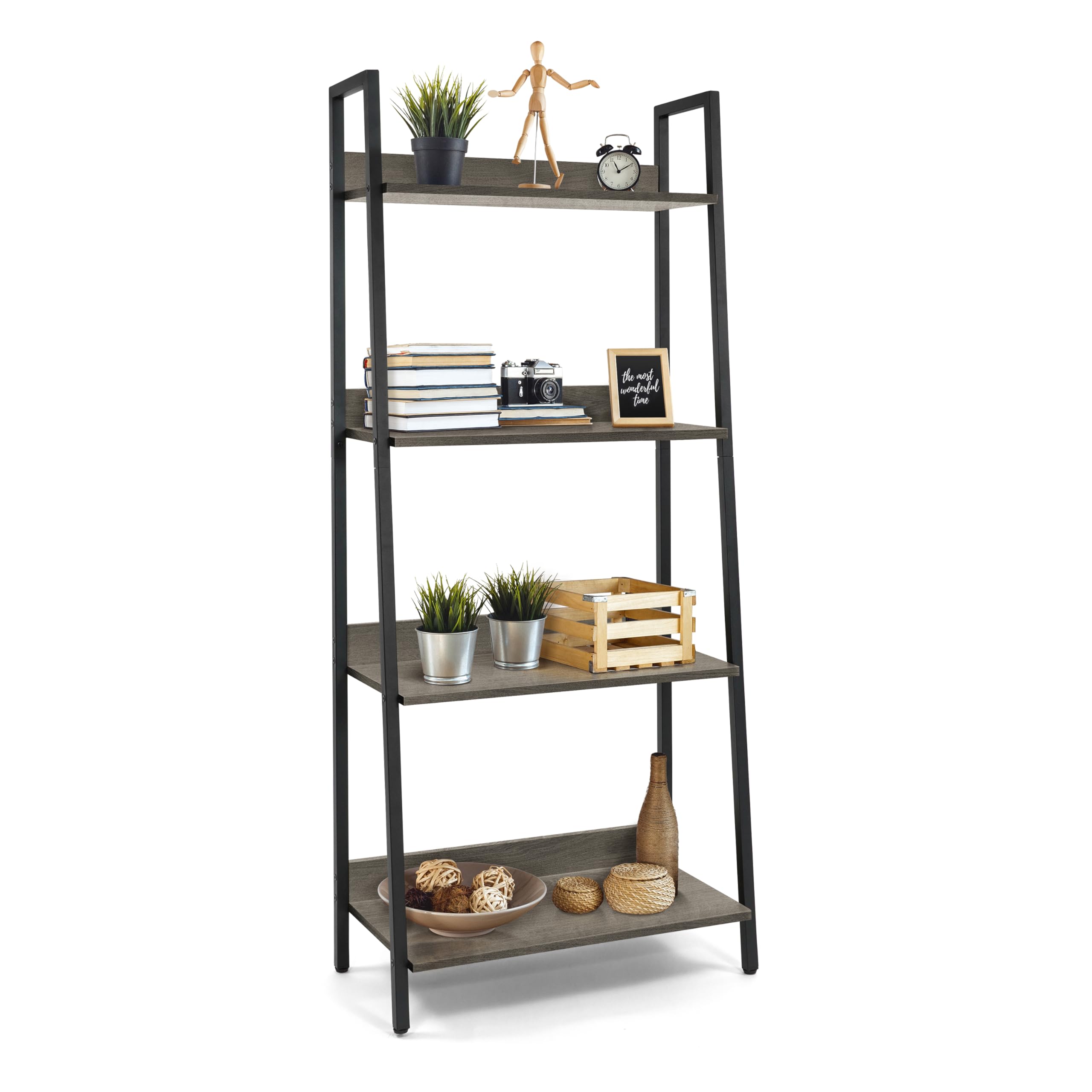 Dark Grey Industrial 4 Tier Ladder Bookshelf for Home Office