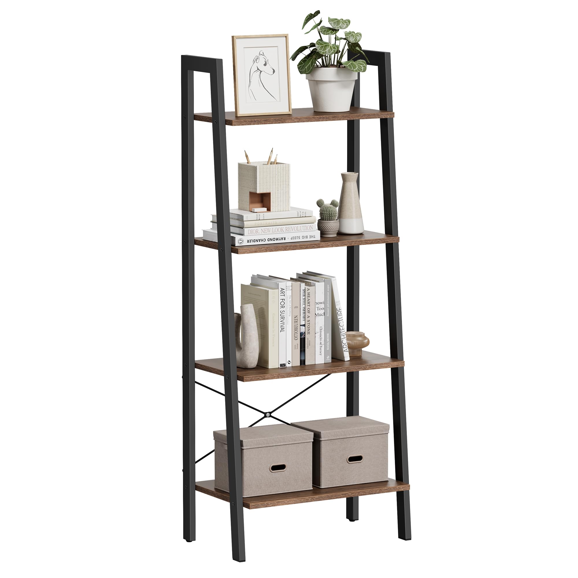 VASAGLE Hazelnut Brown & Black 4-Tier Industrial Bookshelf