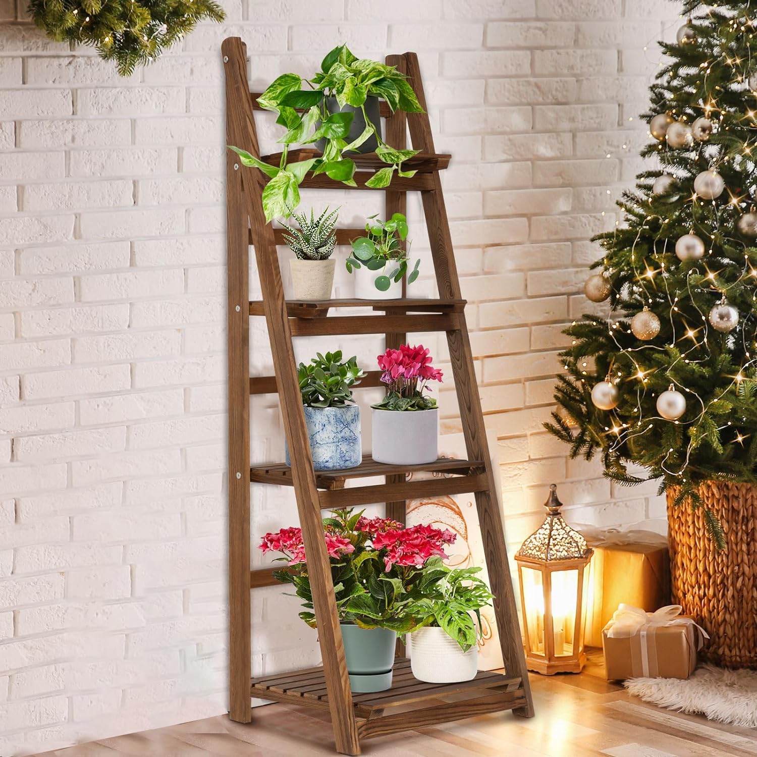 4-Tier Wooden Ladder Shelf Bookcase for Office and Home